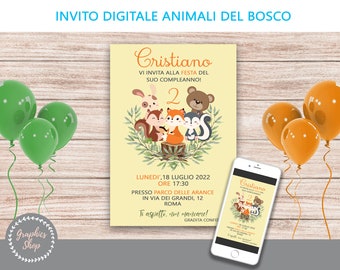 ANIMALI DEL BOSCO - Invito digitale per festa di compleanno a tema, invito stampabile - Kit party - etichette bottiglia animali foresta