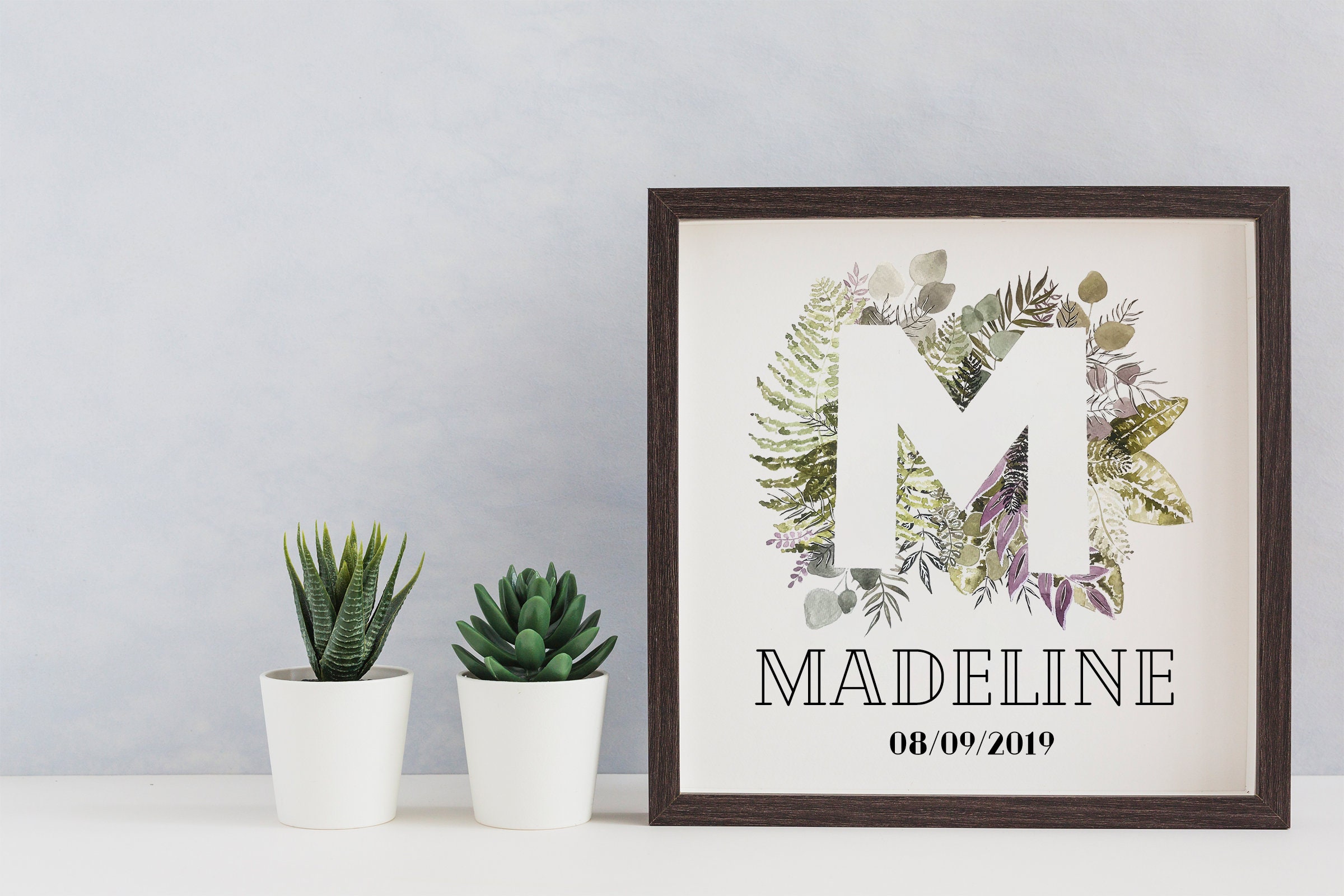 Letter M Watercolour Monogram Nursery Printable Wall Art | Etsy