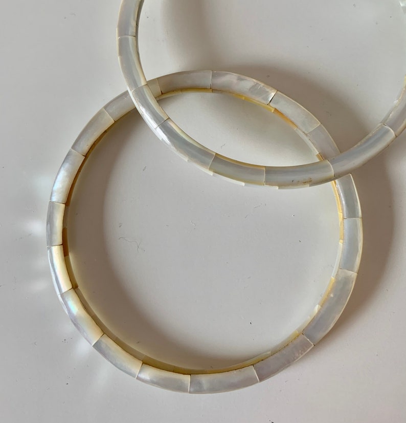 vintage 1960s Lovely Pair of thin Mother of Pearl Bangles
