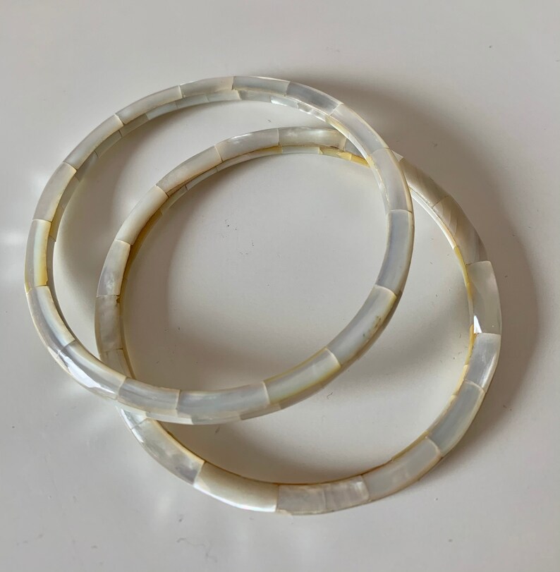vintage 1960s Lovely Pair of thin Mother of Pearl Bangles