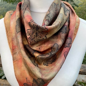 Twill silk scarf, eco printed, 70x70 cm