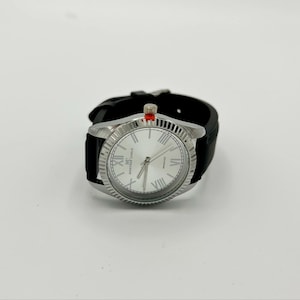 Mens Black Montres Carlo Sport Watch Round Silver Tone with Black Leather Strap