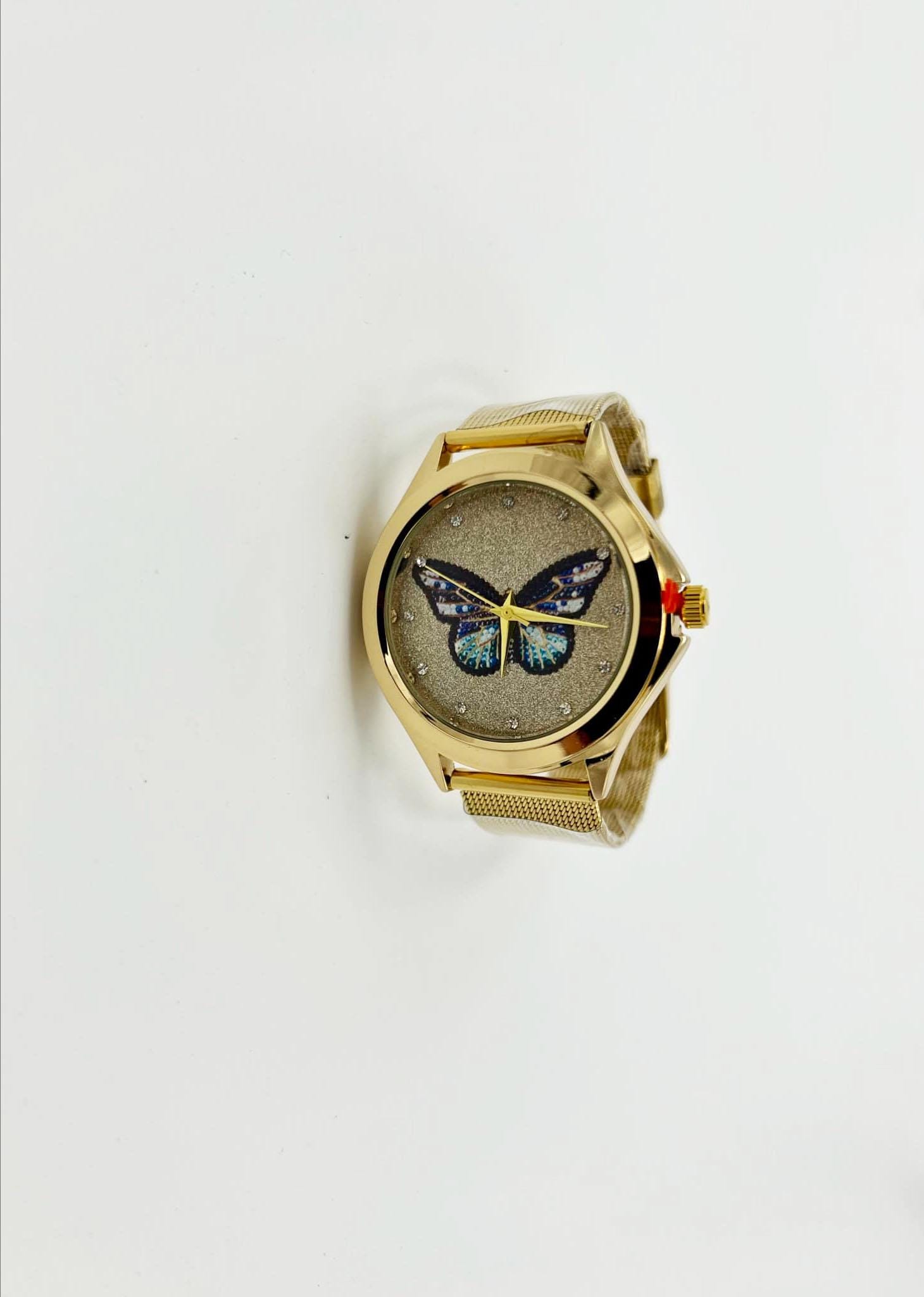Ladies Gold Butterfly Watch: Rhinestone Bezel, Gold Tone  display picture 3