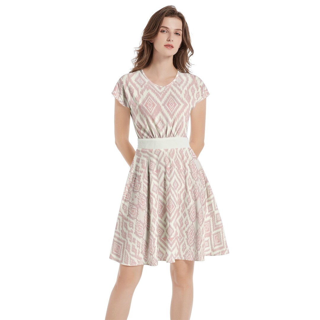 Crew Neck Short Sleeve A-Line Midi Dresses