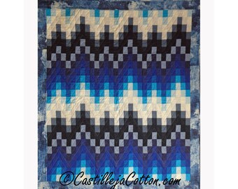 Couette Bargello faite main : couverture en patchwork de batik, bleu
