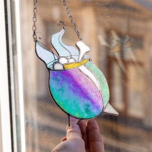 Stained Glass Cauldron Suncatcher— Witchy Halloween Window decor
