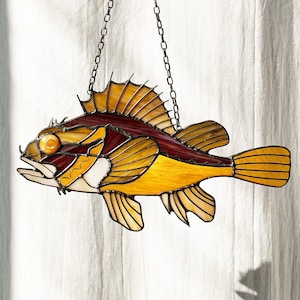 Brown sea bass Suncatcher Stained Glass Window Wall Hangings Fish, Decor Home House Father's Gift House, creepy sun catcher