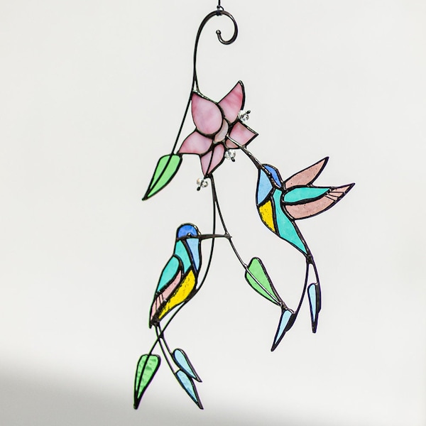 Kolibri Glasmalerei Vogel Orchidee Sonnenfänger Bauernhaus Haus Haus Dekor Fenster Wandbehang Oma Geschenk Wohnzimmer Küche Raumkunst