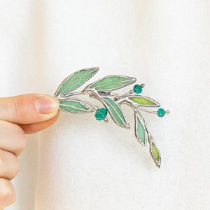 Laurel Branch Brooch. Stained Glass Broach. Accessories Jewelry Pin Leaf. Mother's Small Gift