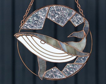 Stained Glass Suncatcher Whale. Home House Decor Cling. Window Wall Decoration