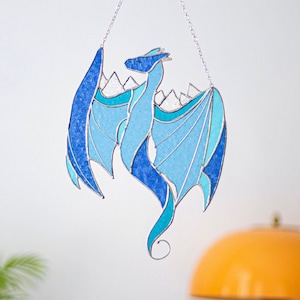 Dragon Hanging Stained Glass Sun Catcher Blue Bird mystical Suncatcher Gift Farmhouse Home House Decor Window Wall Animal