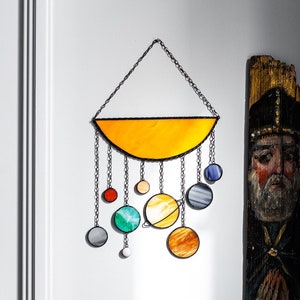 Planet Suncatcher for Window, Galaxy Sun Catcher Mobile, Stained Glass Planets Hanging, Celestial Decor, Window Art