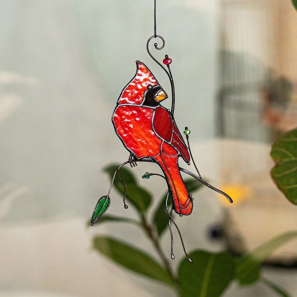 Vidrieras pájaro cardenal Suncatcher abuela regalo granja casa casa decoración ventana pared colgantes animal