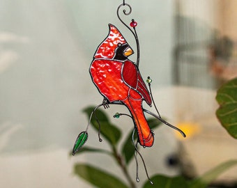 Stained Glass Bird Cardinal Suncatcher Grandma Gift Farmhouse Home House Decor Window Wall Hangings Animal