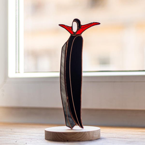 Stained Glass Dracula Figurine | Gothic Vampire Statue on Wooden Base | Halloween Decor | Dark Academia | Gothic Art | Plant Pot Stake