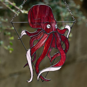 Atrapasol de Halloween con forma de pulpo rojo. Adornos para ventanas. Decoración espeluznante para el hogar con tentáculos de kraken.