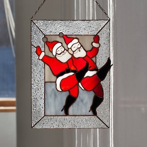 Christmas Santa Claus Stain Glass New Year Funny Suncatcher Home Decor Window Wall Hangings Funny Holiday Gift House Decoration