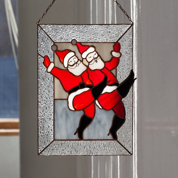 Christmas Santa Claus Stain Glass New Year Funny Suncatcher Home Decor Window Wall Hangings Funny Holiday Gift House Decoration