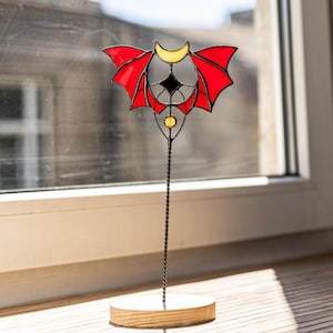 Stained Glass Moon Bat — Gothic Plant Stake or Windowsill Decor