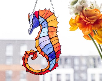 Seahorse Suncatcher Stained Glass Decor Fish Home House Window Wall Hangings Sea lover Gift