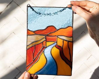 Colorado Stained Glass Suncatcher Imagen River Hill Paisaje, Ventana Pared Colgando Sol, Regalo del Día de las Madres