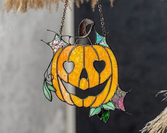 Glasmalerei Kürbis Orange Halloween Suncatcher Bild Wohnkultur Fenster Wandbehang Cling Geschenk Haus