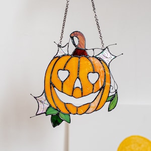 Witraż Dynia Pomarańczowy Halloween Łapacz Słońca Obrazek Wystrój Domu Okno Ścienne Zawieszki Przyklej Prezent Dom, Dark Academia