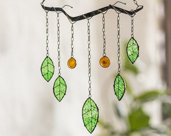 Green Dream Sun Catcher Suncatcher Vidrieras Casa Decoración Primavera Ventana Decoración de la pared Naturaleza Arte Sala de estar, Regalo amante de las plantas