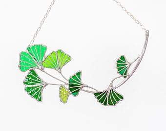 Vidrieras colgantes de ventanas Verde ginkgo biloba Hoja Ramita Ramita Suncatcher Regalo San Valentín Día Decoración Arte Pared Planta Decoraciones