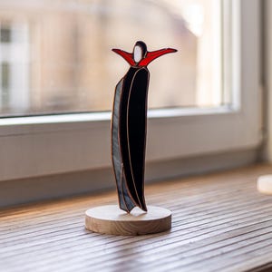 Stained Glass Dracula Figurine | Gothic Vampire Statue on Wooden Base | Halloween Decor | Dark Academia | Gothic Art | Plant Pot Stake