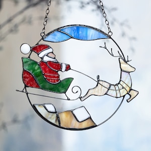 Christmas Santa Claus Deer Sun Catcher Gift Home Decor Window Wall Stained Glass Picture Memorial. New Year gift