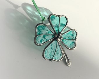 Green Clover Turquoise Pendant Stain Glass Nature Plant Necklace Accessories Imitation Jewelry Wife Mothers gift for girl woman her