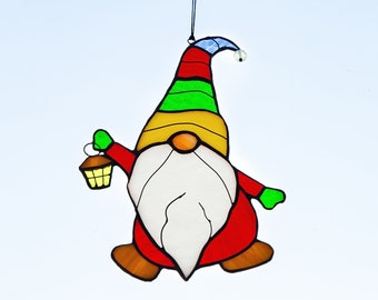 Christmas Santa Claus Dwarf Gnome Stain Glass Suncatcher Funny Home Decor Window Wall Hangings Cling Holiday New Year Gift House