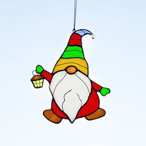 Christmas Santa Claus Dwarf Gnome Stain Glass Suncatcher Funny Home Decor Window Wall Hangings Cling Holiday New Year Gift House