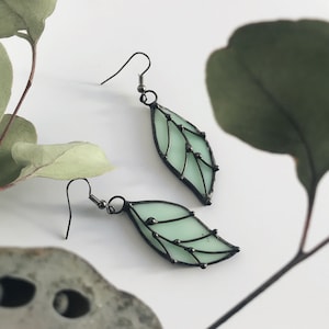 Stained Glass Neo Mint Turquoise Earrings Leaf Beautiful Decoration Tiffany Technique Present Donation For Woman Accessories