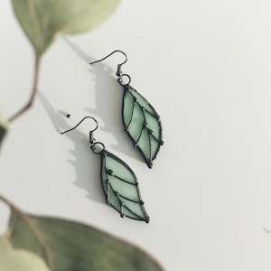 Stained Glass Neo Mint Turquoise Earrings Leaf Beautiful Decoration Tiffany Technique Present Donation For Woman Accessories