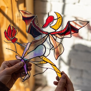 Witch with wings on a broomstick Hanging Stained Glass Sun Catcher night-hag mystical Suncatcher Home House Decor Window Wall