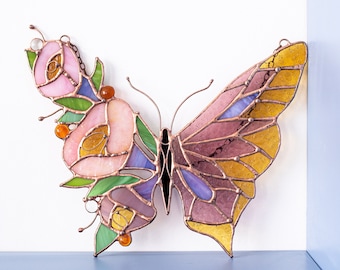 Suncatcher Butterfly Panel Flowers Dream Sun Catcher, Stain Glass Home House Decor Window Wall Decoration Art, Mother's Day gift