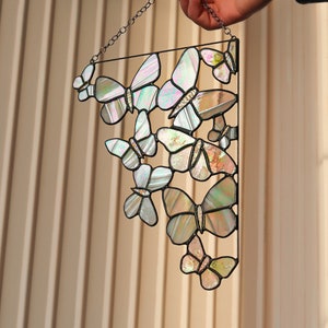 Mother's Day Gift Stained glass window hangings, White Corner Butterfly Panel Suncatcher Home House Decor Wall Decoration Art Picture