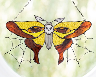 Butterfly death's-head moth Witch Decor Halloween Stained Glass Suncatcher Braznik Home House Window Wall Hangings Horror goblincore Gift