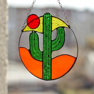 Suncatcher Cactus Stain Glass Picture Home House Decor Window Wall Hangings Rainbow Cling Nature Ornament