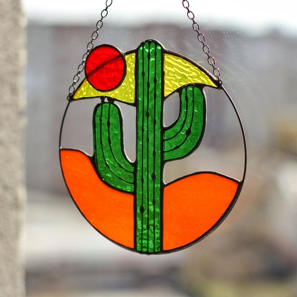 Suncatcher Cactus Stain Glass Picture Home House Decor Window Wall Hangings Rainbow Cling Nature Ornament