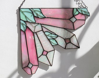 Stained glass window hangings Pink Corner Crystals Sister Grandma Mom Gift Suncatcher Ornament Home House Decor Wall Decoration Art Picture