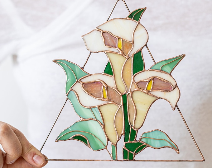 Stained glass calla lily flowers, Suncatcher Window hangings, Mother's Day gift, Grandma gift, arum lily