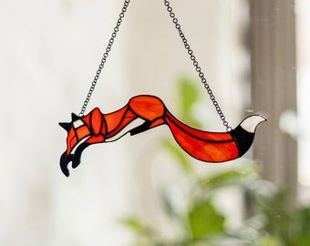 Stained Glass Red Fox Suncatcher Pendant Fathers Gift for Woman Girl Home Decor Window Or Wall Decoration Animal