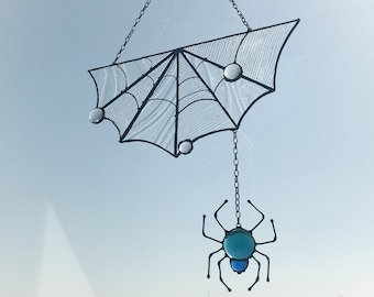 Halloween Stained Glass Spider web cobweb net, Suncatcher Black Home House Decor Window Wall Hangings Cling Gift House