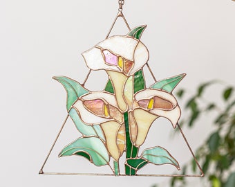 Stained glass calla lily flowers, Suncatcher Window hangings, Mother's Day gift, Grandma gift, arum lily