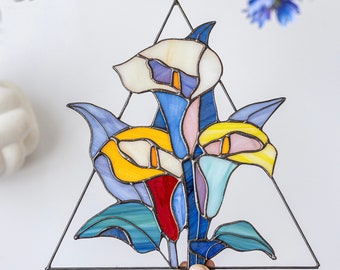 Stained glass calla lily flowers, Suncatcher Window hangings, Mother's Day gift, Grandma gift, arum lily