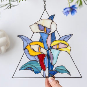 Stained glass calla lily flowers, Suncatcher Window hangings, Mother's Day gift, Grandma gift, arum lily image 2