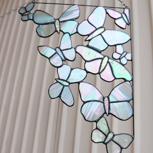 Glasmalerei-Fensterbehang, weiße Ecke Schmetterling Überlauf Suncatcher Valentinstag Haus Dekor Muttertag Geschenk Wand Dekoration Kunst